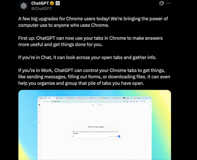 OpenAI升级ChatGPT扩展程序 实现浏览器端AI代理化操作
