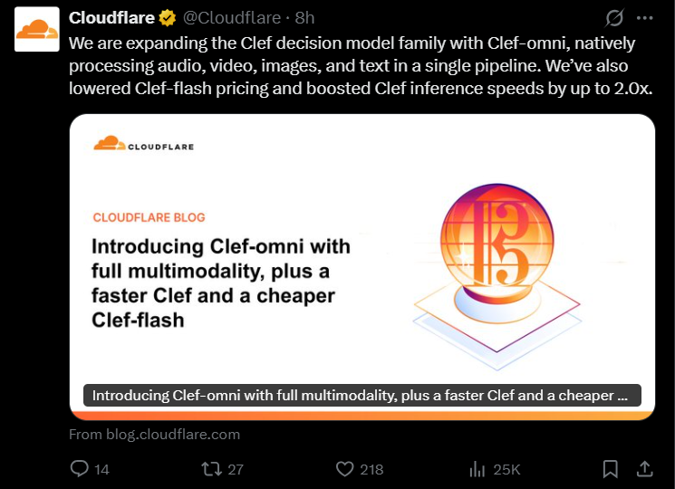 Cloudflare开源Clef-omni:首个支持音视频原生输入的多模态决策模型